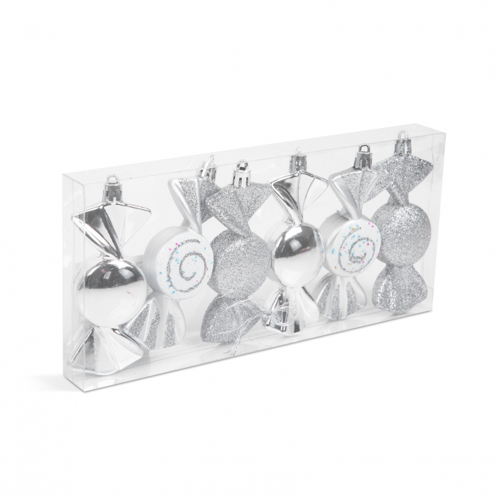 Set decor brad - bomboane argintii - 10 x 3,6 cm - 6 buc/set [1]