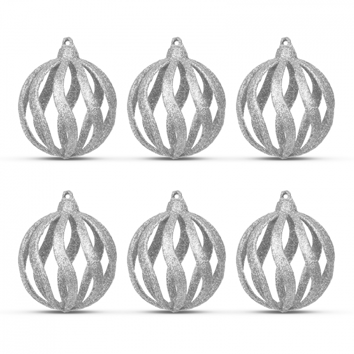 Set decor brad - globuri argintii strălucitoare - 7 cm - 6 buc/pachet [2]