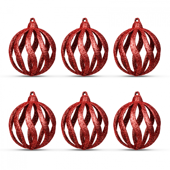 Set decor brad - globuri roșii strălucitoare - 7 cm - 6 buc/pachet [2]