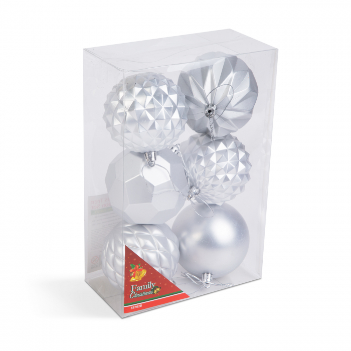 Set globuri argintii pentru brad - 6 piese /pachet [2]