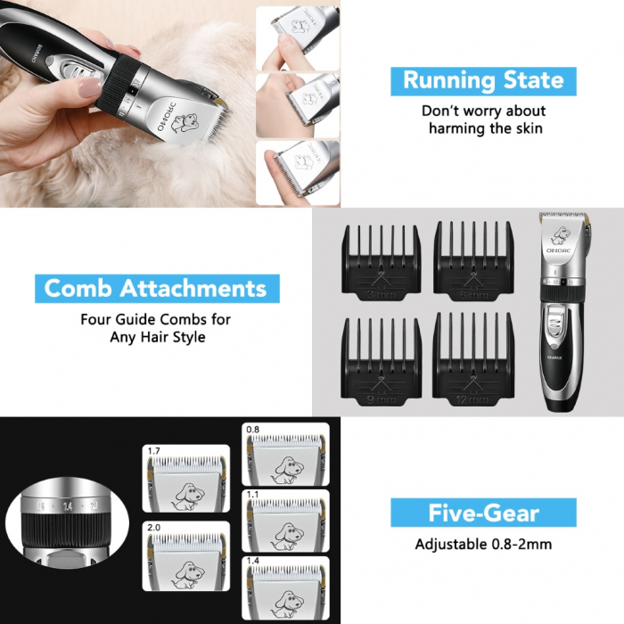 Set Masina Profesionala de Tuns Caini, Pisici sau Alte Animale, Omorc MEGD014CS,fara fir, Titan Ceramica, foarfece incluse [6]
