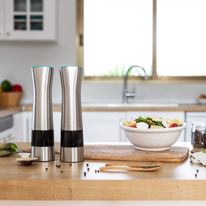 Set Rasnita electric Cecotec 2buc Instant Mill Press Duo, 9V,otel inoxidabil, pentru sare, Piper,cafe, Gri [6]