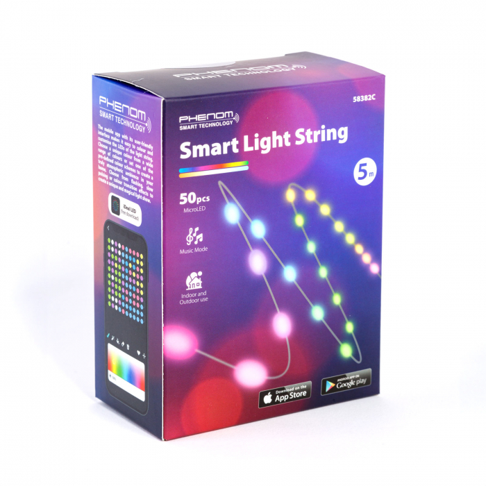 Șir de lumină inteligentă - USB - 50 LED-uri RGBIC - 5 m - Bluetooth cu mod muzică - IP65 [1]