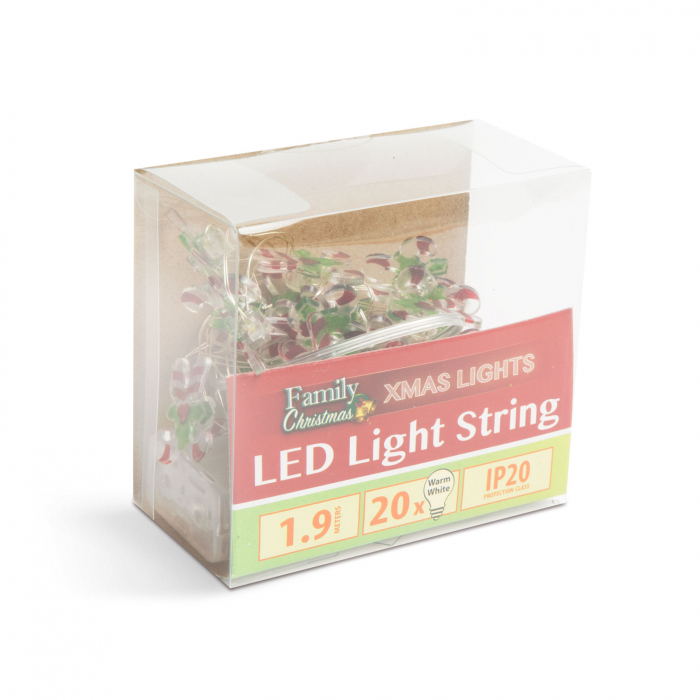 Șir de lumini LED - formă de acadele baston - 2,2 metri - 20 LEDuri - alb cald - 2 x AA [2]