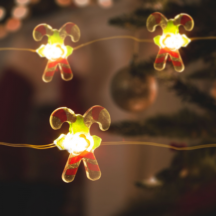 Șir de lumini LED - formă de acadele baston - 2,2 metri - 20 LEDuri - alb cald - 2 x AA [3]