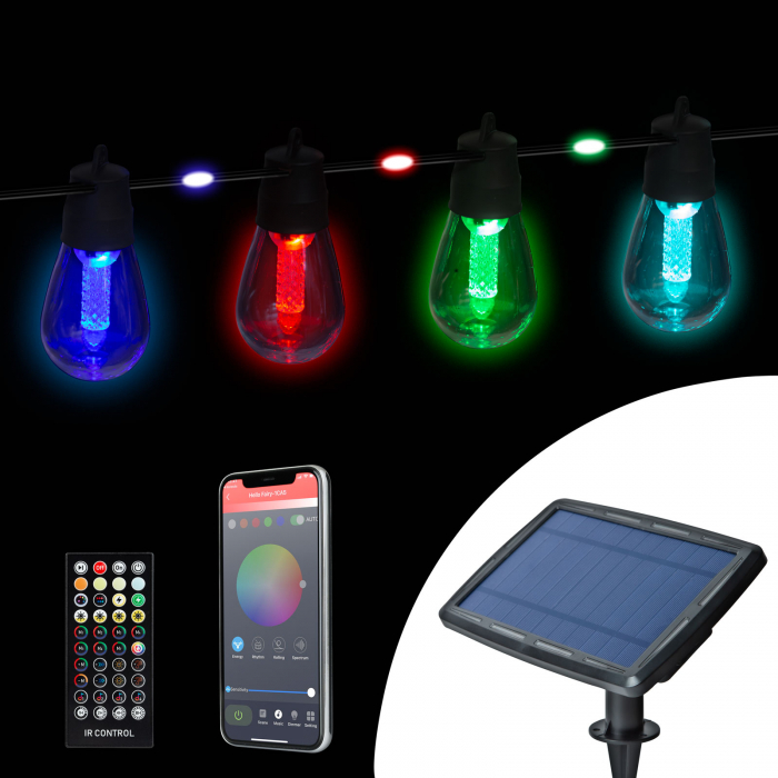 Ghirlanda solara de terasa cu lumini led RGB lungime 14,5 m - bluetooth, cronometru, usb [3]