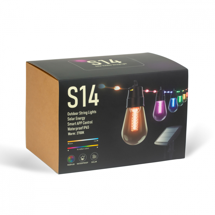 Ghirlanda solara de terasa cu lumini led RGB lungime 14,5 m - bluetooth, cronometru, usb [9]