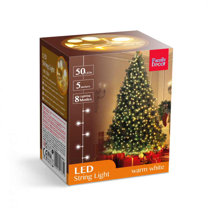 Instalatie luminoasa pom iarna cu 50 LEDuri - alb cald - 220V - 5 m - 8 programe [7]
