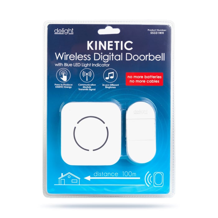 Sonerie wireless Kinetic fără baterii – 1 buton + 1 receptor – Alb cu LED albastru - 55331WH [4]