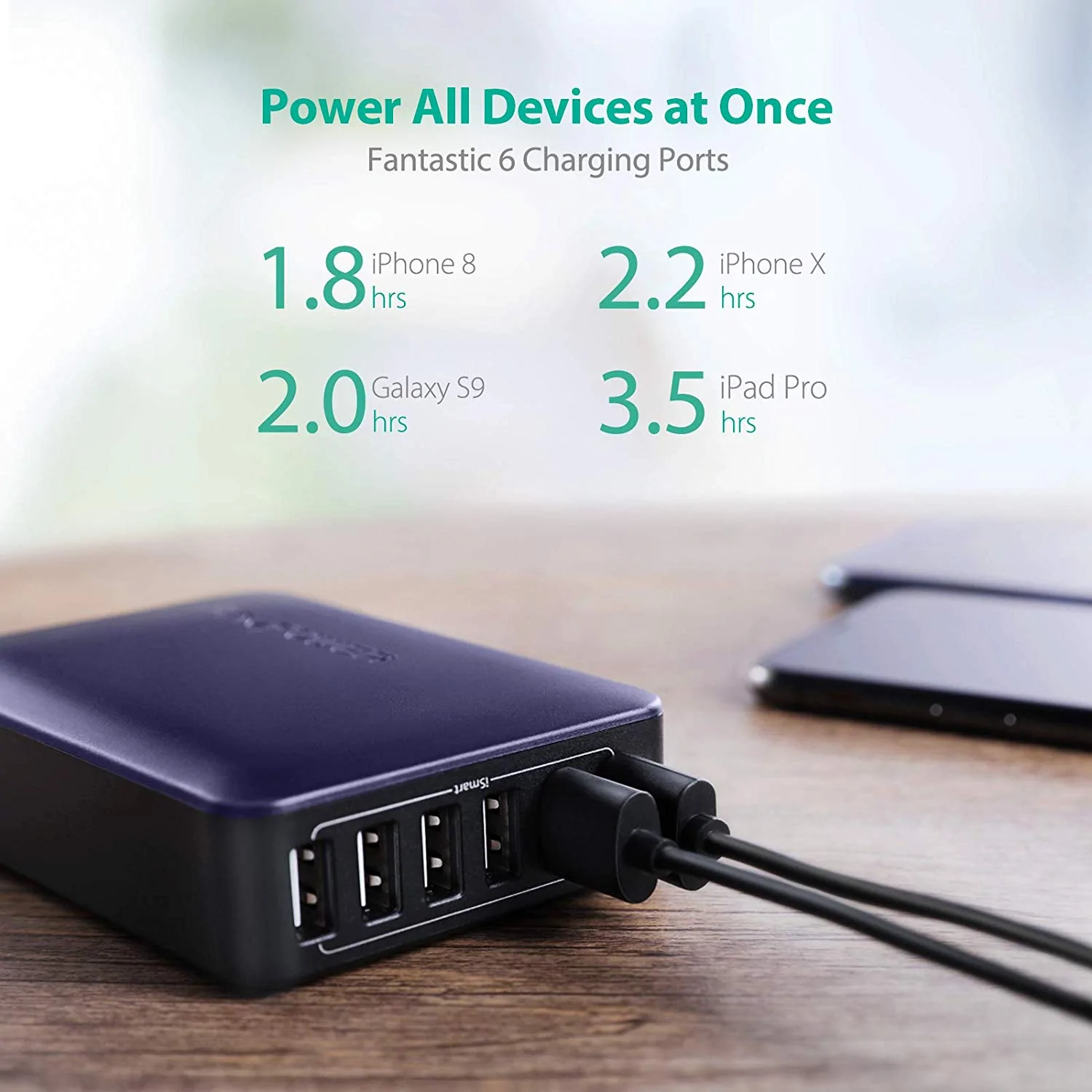 Statie de Incarcare USB cu 6 Porturi, 2.4A port, 12A max, Tehnologie iSmart, RavPower, RP-PC028 [5]