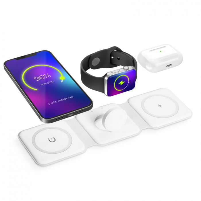 Statie incarcare wireless compatibila Apple iPhone, castile AirPods si Apple Watch - 3 in 1 - Bewello [5]