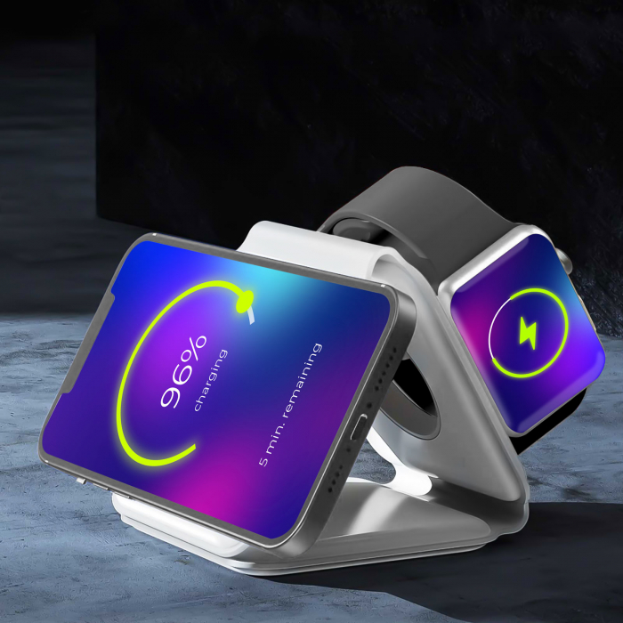 Statie incarcare wireless compatibila Apple iPhone, castile AirPods si Apple Watch - 3 in 1 - Bewello [4]