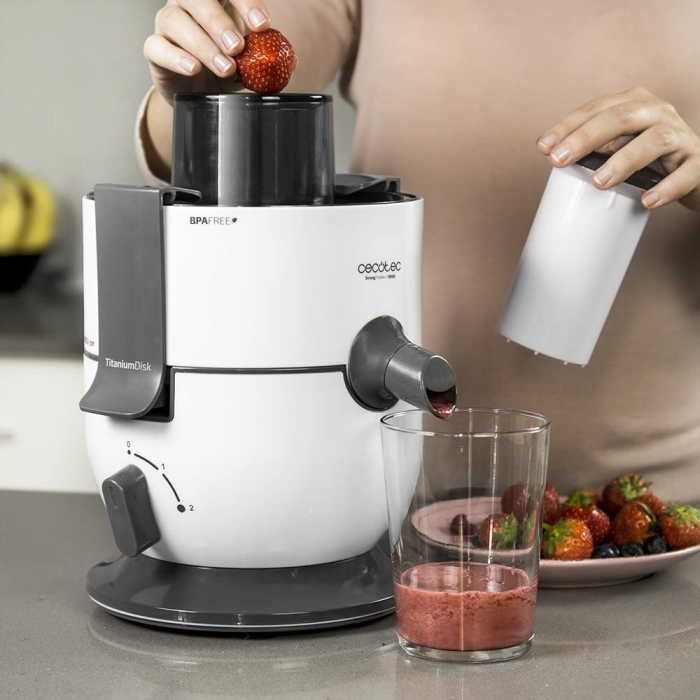 Storcator de fructe si legume Cecotec ExtremeTitanium 19000, 650 W, 19000 RPM, 2 viteze, Sistem de siguranta, Recipient suc 500 ml, Alb [2]
