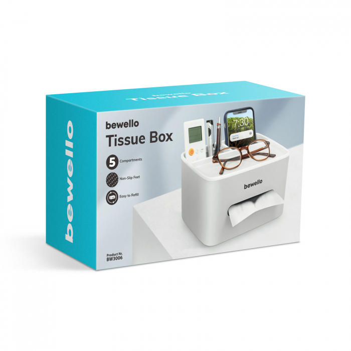 Bewello - Suport-dozator pentru batiste şi şerveţele de hârtie - alb - 205 x 160 x 120 mm [3]