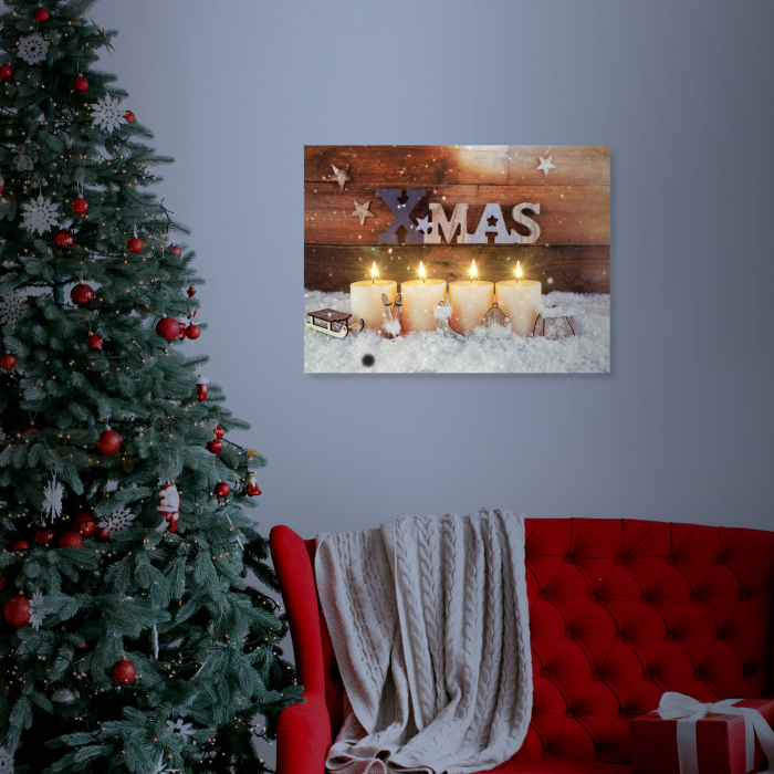 Tablou de Crăciun - LED - cu agățătoare, 2 baterii AA - 40 x 30 cm (4 LEDuri galbene) [2]