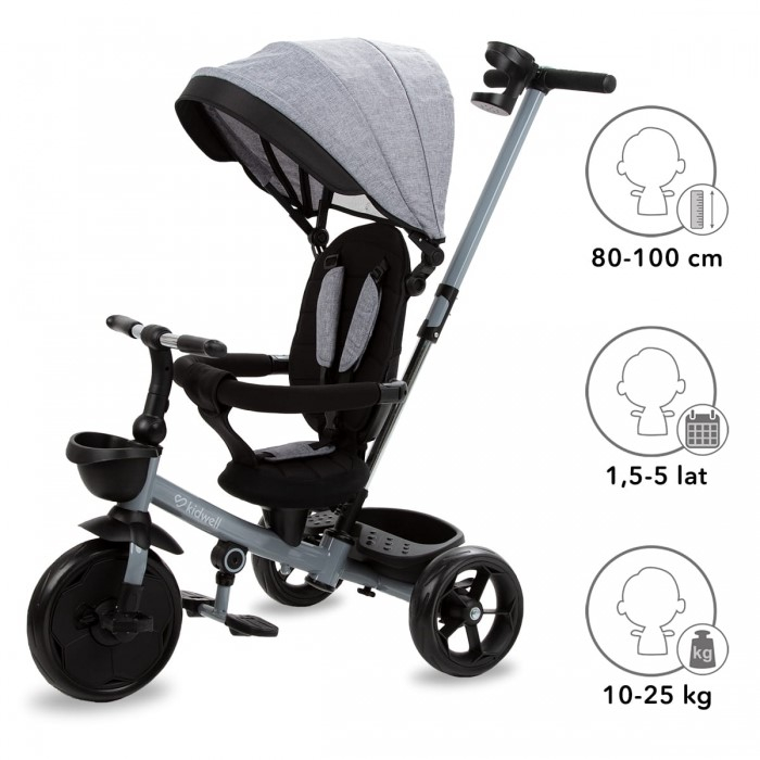Tricicleta cu sezut rotativ si roti cu spuma EVA Kidwell Axel - Gri [5]