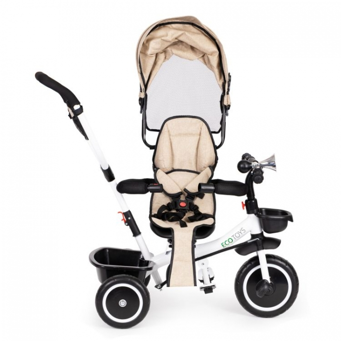 Tricicleta Ecotoys YM-BT-2 cu sejut pivotant - Bej [6]