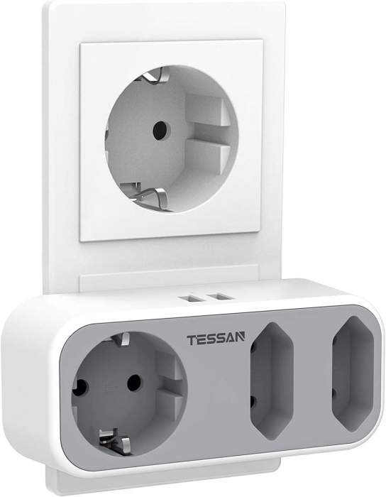 Triplu stecher cu USB Tessan TS-324, 16A, 2xUSB 2.4A [5]