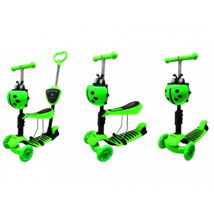 Trotineta 5 in 1, roti cu LED, platforma antiderapanta, JR R-Sport - Verde [3]