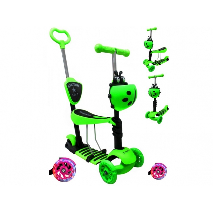 Trotineta 5 in 1, roti cu LED, platforma antiderapanta, JR R-Sport - Verde [4]