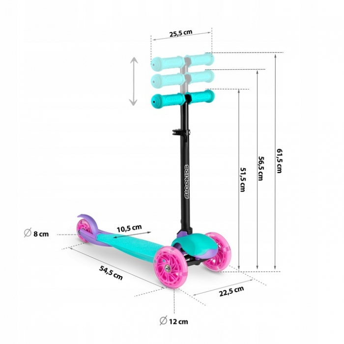 Trotineta cu roti cu LED Ricokids Loco 765104 - Turcoaz cu roz [9]