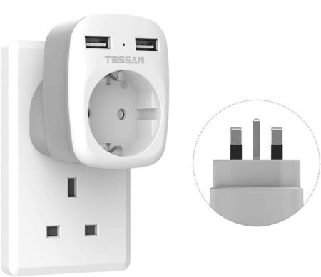 Adaptor priza de calatorie Europe to UK Tessan TS-611, EU - UK, 2xUSB - 2,4A, 10A [1]