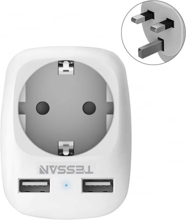 Accesorii prize - Adaptor priza de calatorie Europe to UK Tessan TS-611, EU - UK, 2xUSB - 2,4A, 10A