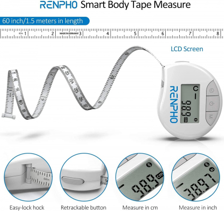 Aparat de masurat inteligent pentru circumferinta corpului Renpho, banda de masurare Bluetooth pentru masurarea dimensiunilor corpului [1]