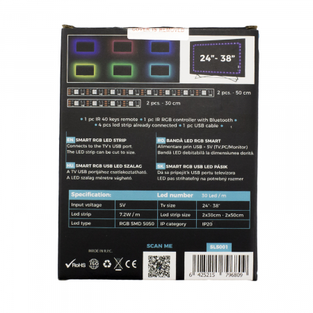 Bandă LED SMART - pentru iluminare ambientala fundal TV, 24”-38” [8]
