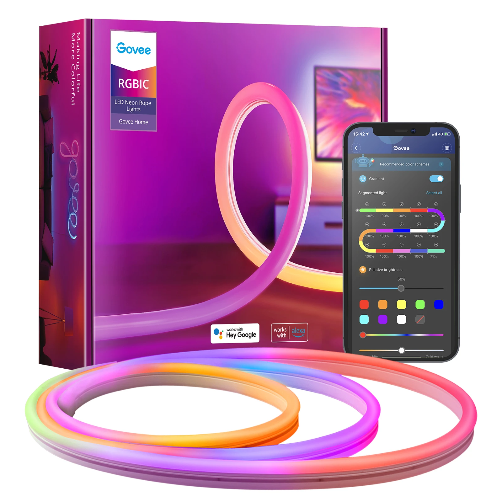 Kit banda LED / banda LED - Banda LED Neon Govee H61A0 RGBIC, Inteligenta, Sincronizare Muzica, Wifi, 3m, IP67, Alexa , Google Asistant - Govee