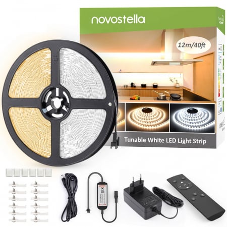 Kit banda LED / banda LED - Kit banda LED Novostella 12m, 120 leduri m, dimabila, reglabila rece cald 3000k - 6000K, Telecomanda