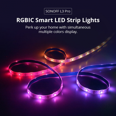 Banda LED Sonoff Wifi RGBIC L3-Pro, 5m, Smart, Bluetooth, Sincronizare Muzica, 30 LED m, Alimentare USB [3]