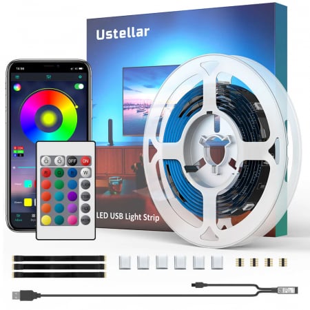 Kit banda LED / banda LED - Banda LED TV RGB Ustellar, Smart, USB, Telecomanda, 2m, LED 5050, 60 Leduri