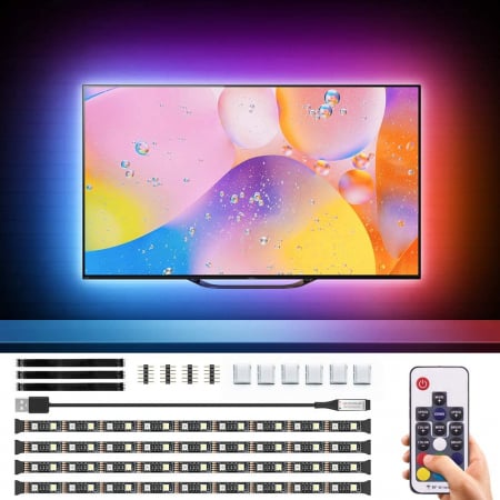Kit banda LED / banda LED - Banda LED TV RGBW Novostella, USB, Telecomanda, 2m,LED 5050, Lumina Alba 6000K,