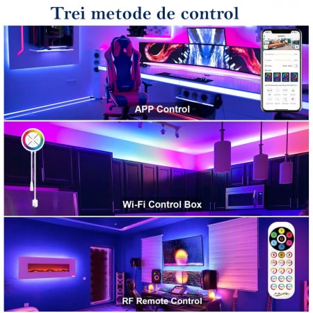 Banda LED Ustellar 6M RGBIC, Sincronizare Muzica, Smart, Wifi, Telecomanda, Alexa, Google Assistant [3]