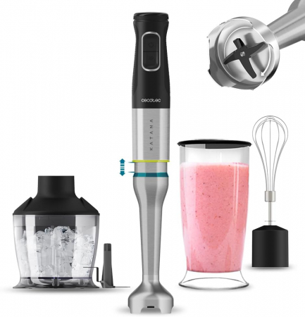 Blendere - Blender de mana Cecotec Katana 12 Chop B, 1200 W,  21 de viteze plus turbo, Lame cu titan, Accesorii incluse