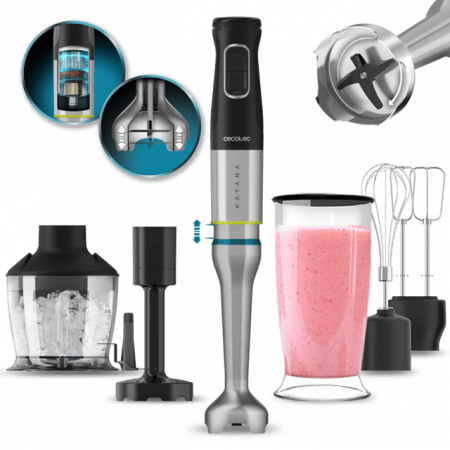 Blender de mana Cecotec Katana 15 Smash B, 1500 W,  21 de viteze plus turbo, Lame cu titan, Accesorii incluse [1]