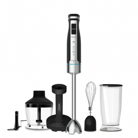 Blendere - Blender de mana Cecotec PowerGear 1500 XL Mash Pro, 1500 W, 21 de viteze plus turbo, Lame cu titan, Accesorii incluse