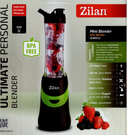Blender pentru smoothie, 350W, 0.6l, 1 treapta viteza, negru-verde marca Zilan - ZLN0511 [1]