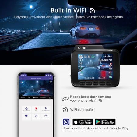 Camera auto DVR AZDOME GS63H, 4K, WiFi, GPS, Unghi 170, WDR, G-Sensor, Mod parcare, Filmare bucla [4]
