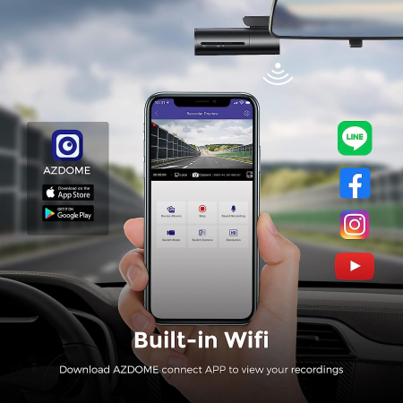 Camera auto DVR AZDOME M300, FHD 1296P, WiFi, Unghi 170, G-Sensor, Comanda vocala [5]
