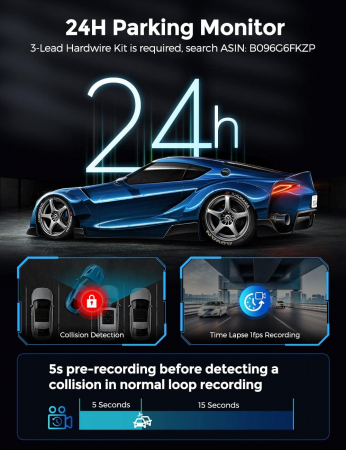 Camera auto DVR AZDOME M550Pro, Dubla, 4K, WiFi, GPS ,5GHz, WDR, G-Sensor, Mod parcare, Card 64Gb inclus [5]