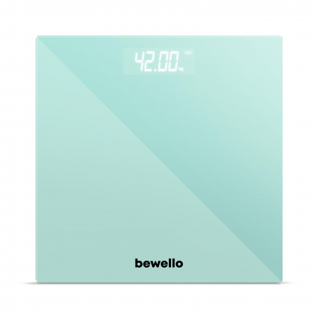 Accesorii baie - Cantar - 180 kg - baterie - sticla - afisaj LCD, pornire automata - albastru deschis