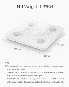 Cantar corporal Smart BlitzWolf Body Fat, 13 valori masurate, BMI, Alb [4]