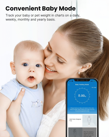 Cantar de baie Smart Renpho 26M, Maxim 180Kg, 13 masuratori, BMI, BMR IMC, Bluetooth, compatibil Fitbit, Apple Health, Google Fit - Alb [6]