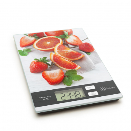 Cantare de bucatarie - Cantar de bucatarie pina la 5 kg, model fructe, 4 unitati de masura g, kg, lb, oz, afisaj digital