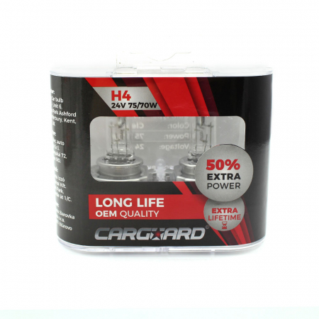 Becuri Halogen - CARGUARD - Set de 2 becuri Halogen 24V - H4, 70W, +50% Intensitate - LONG LIFE