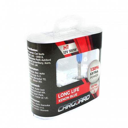 Becuri Halogen - CARGUARD - Set de 2 becuri Halogen H1, 100W +130% Intensitate - LONG LIFE