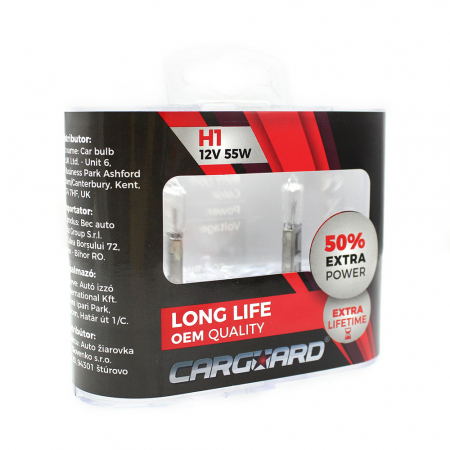 Becuri, Iluminat, lumini - CARGUARD - Set de 2 becuri Halogen H1, 55W, +50% Intensitate - LONG LIFE