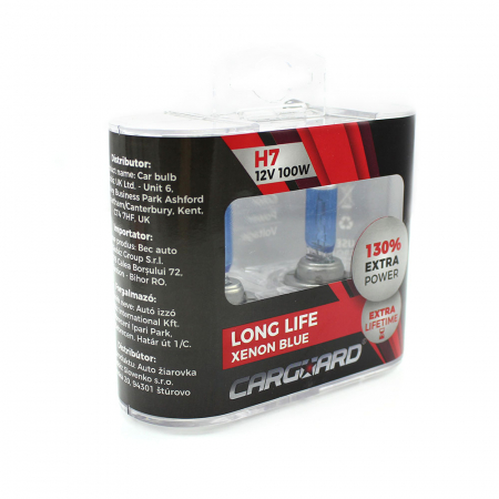 Becuri Halogen - CARGUARD - Set de 2 becuri Halogen H7, 100W +130% Intensitate - LONG LIFE